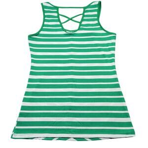 Esti Couture Bold Green White Striped Tank Top NEW Stretch Scoop Women's Size M